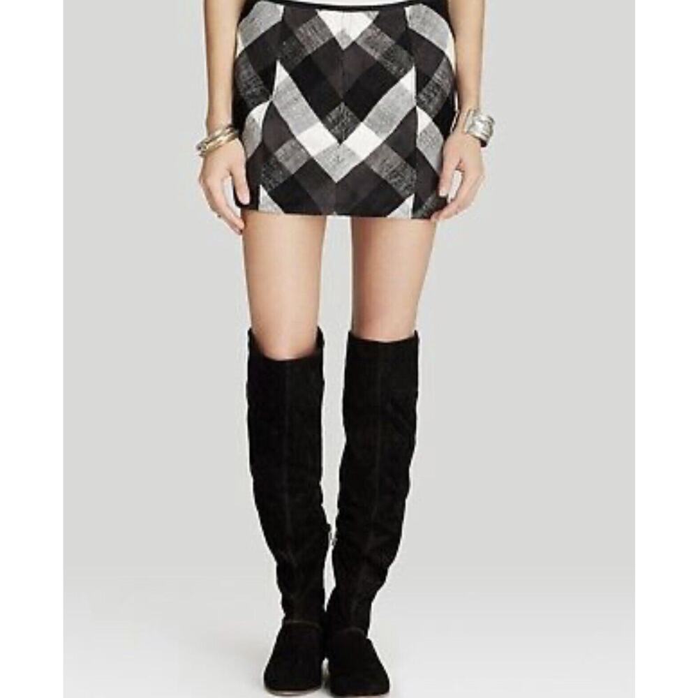 Free People Twiggy Mini Skirt Size 8 Black White Plaid Check Short Womens
